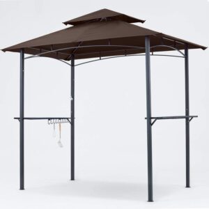 MASTERCANOPY Grill Gazebo 8 x 5 Double Tiered Outdoor BBQ Gazebo Canopy with LED Light (Brown)