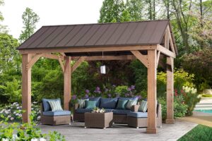 Sunjoy L-GZ1171PWD-B Hudson Cedar Wood Pavilion with Hardtop, Gazebo